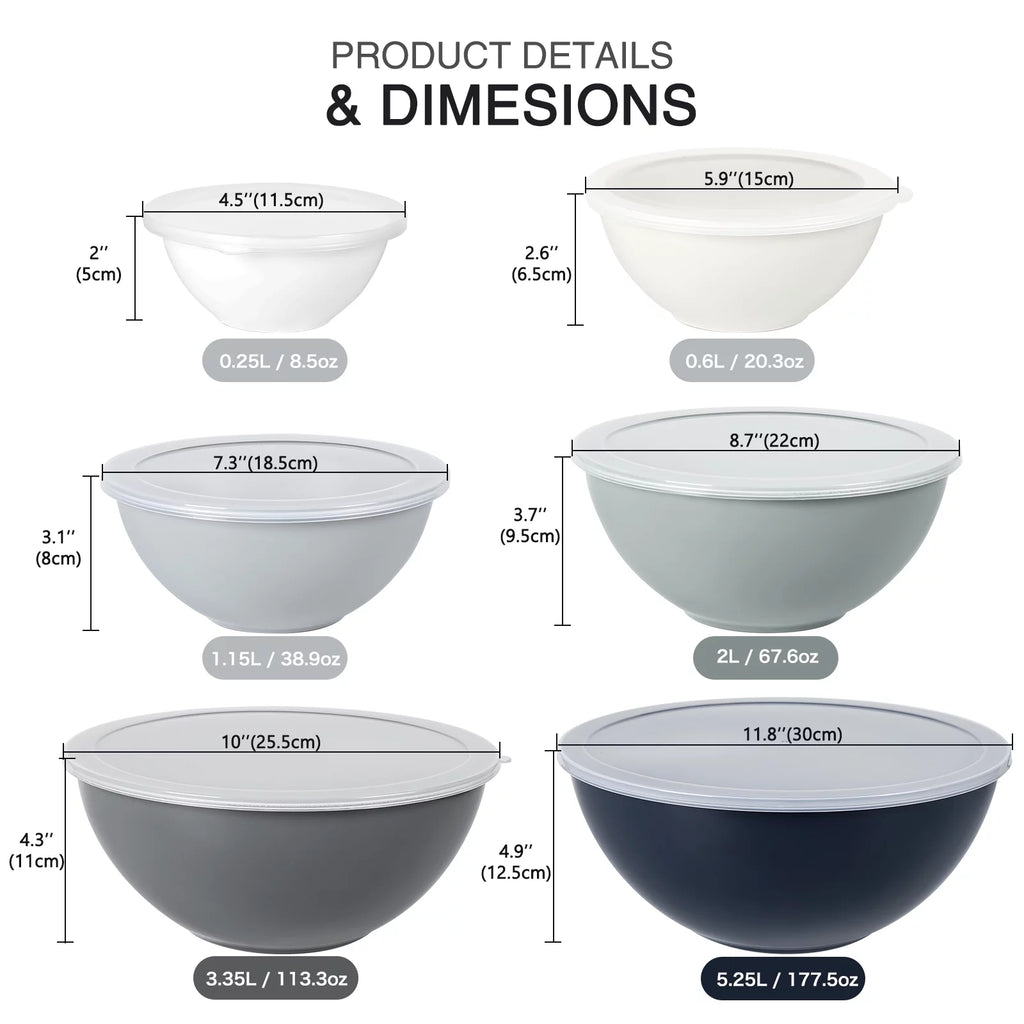 12 Piece Plastic Nesting Bowls Set with Lids T78629