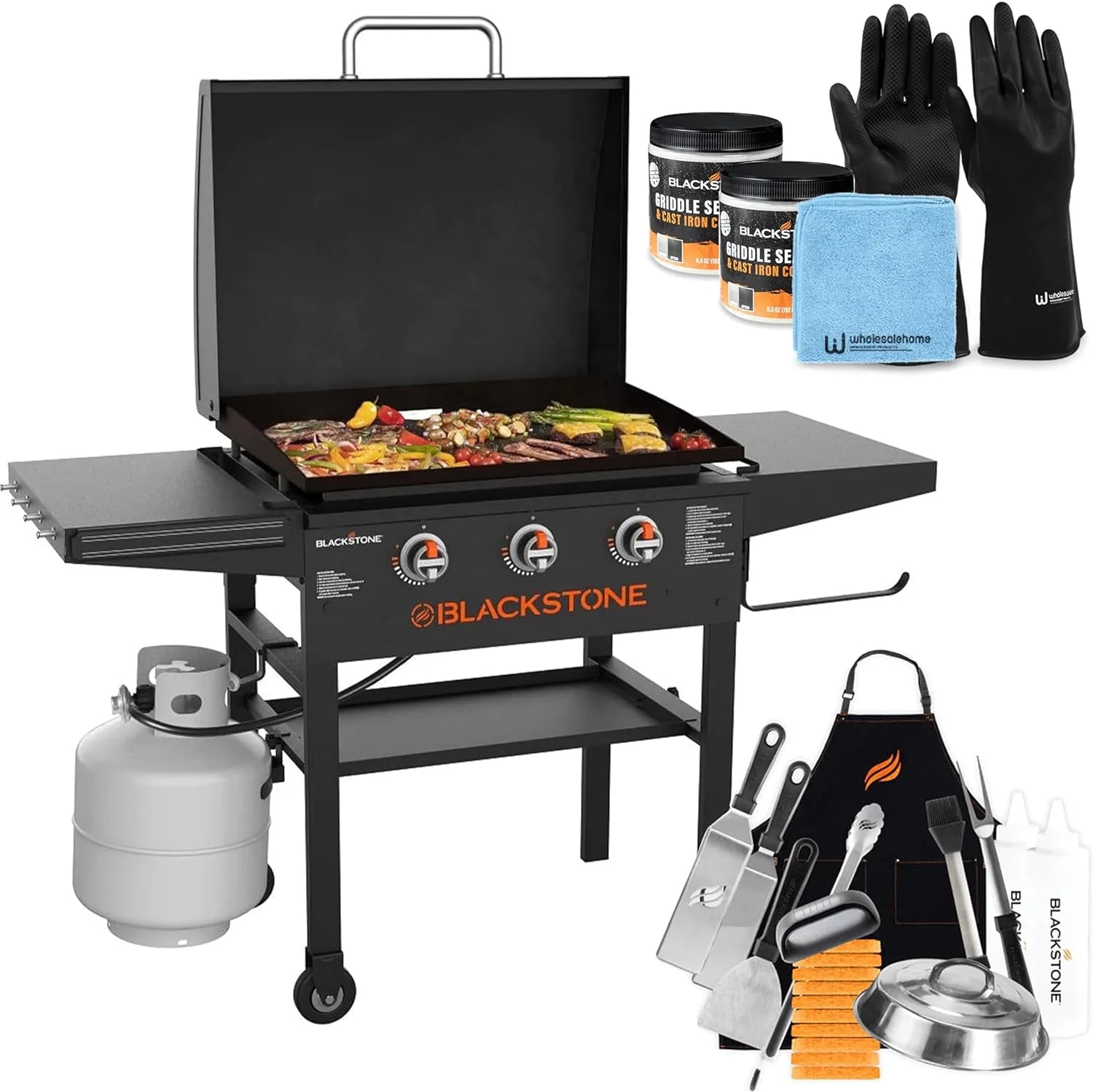 28 Inch Black Griddle with Hood 3-Burner Outdoor Flat Top Grill Z33789