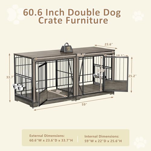 Brown Extra Large Double Dog Crate Furniture with Adjustable Divider G1688