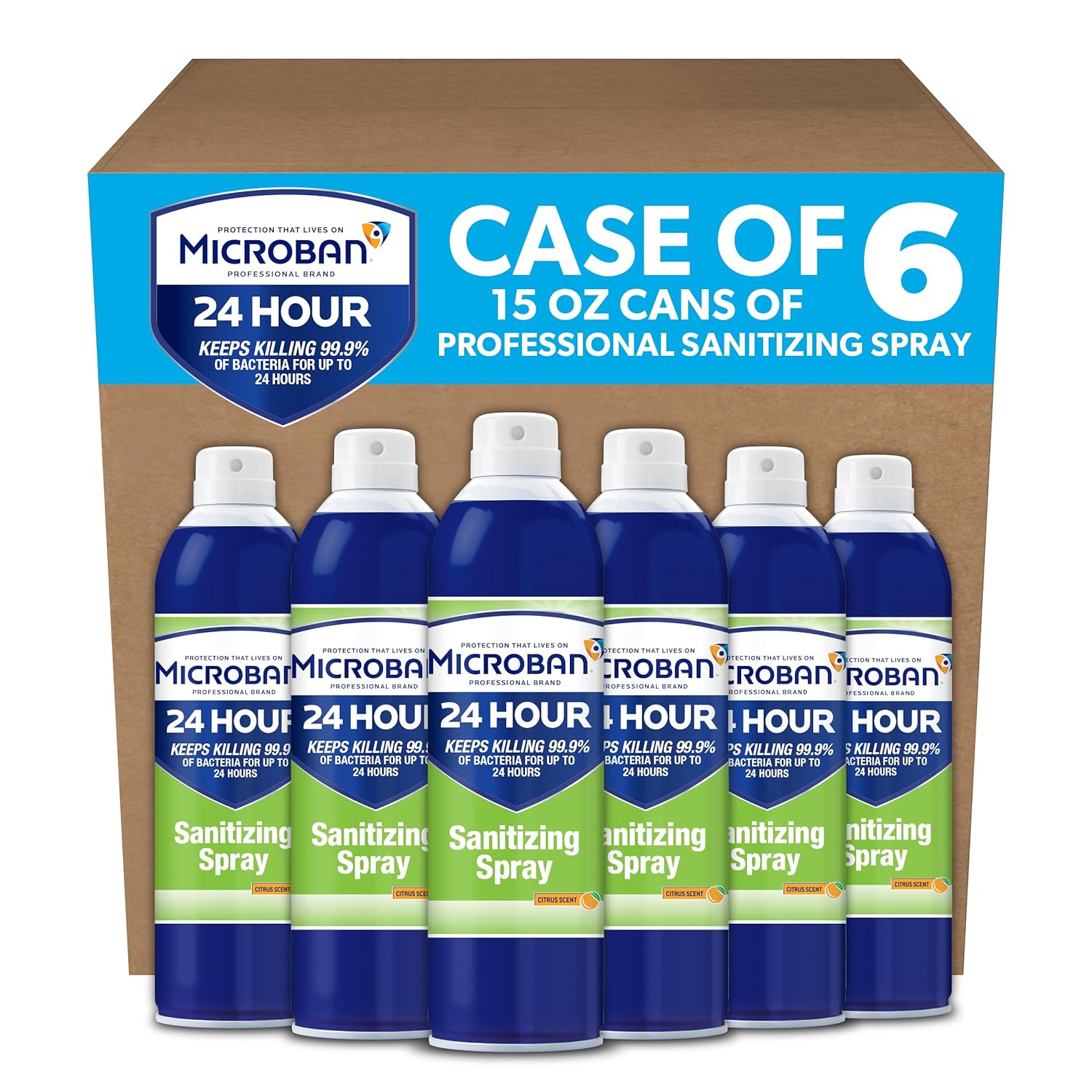 Microban 24 Aerosol Disinfectant Spray, Citrus Scent, Pack of 6, 15 fl oz. Each Q2463