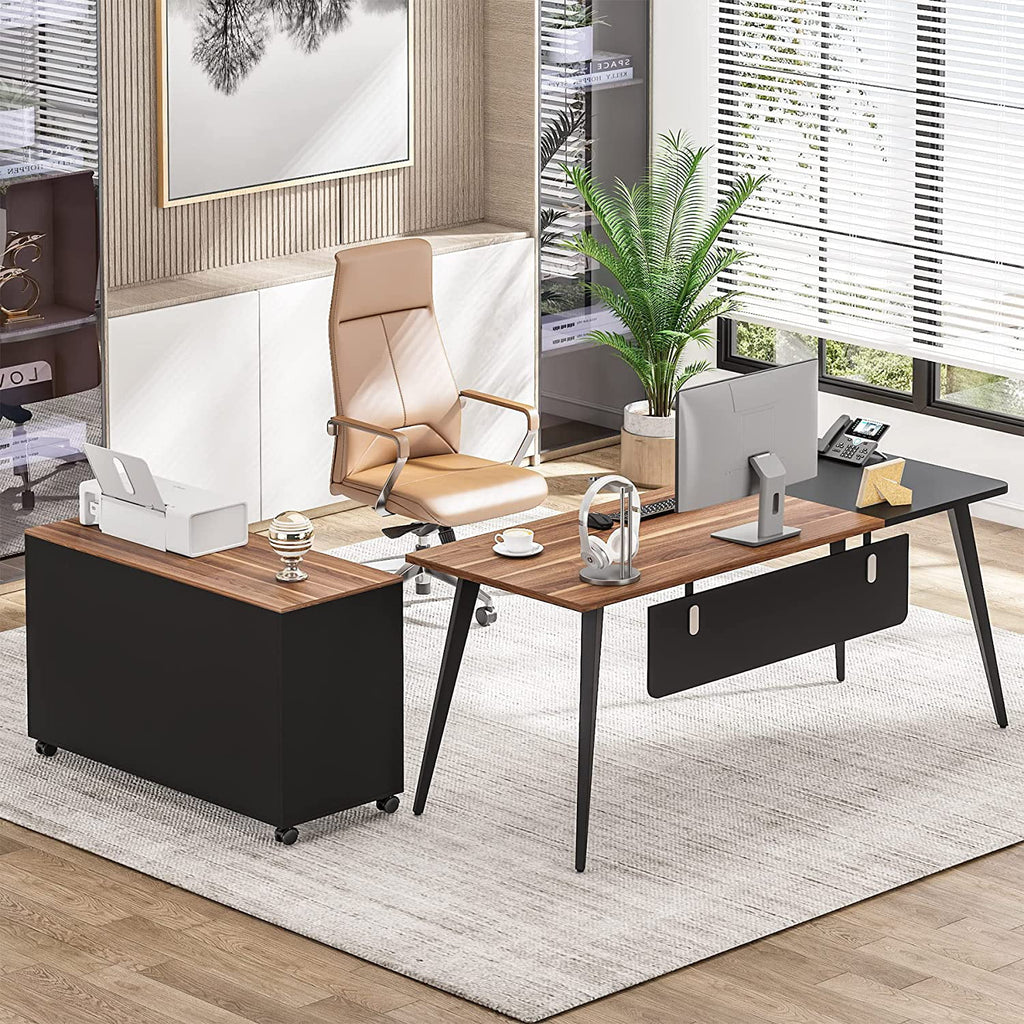 70 inch L Shaped Office Desk with Drawer File Cabinet F81678