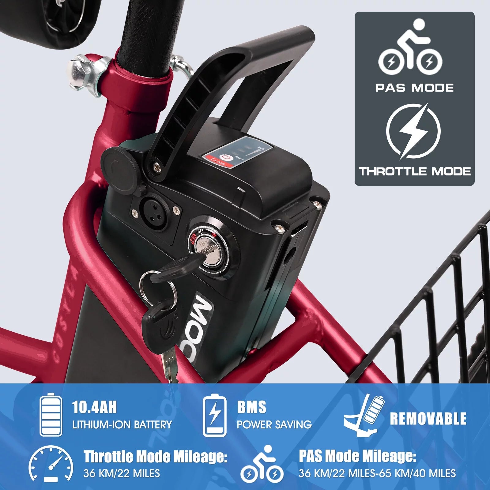24" 350W 7-Speed Electric Tricycle with Removable Lithium Battery 36V 14.5AH L1410