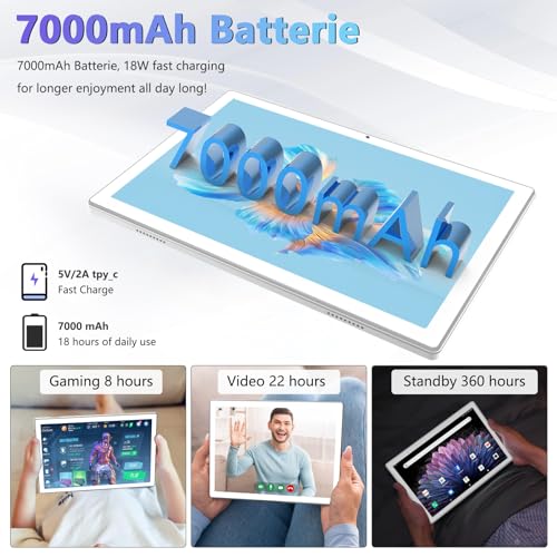 Android Tablet 10.1 Inch 16GB RAM 128GB ROM 2 in 1 Tablet with Keyboard Mouse Pen Octa-Core 2.0Ghz 7000mAh 1080FHD 13MP Camera Silvery K9409
