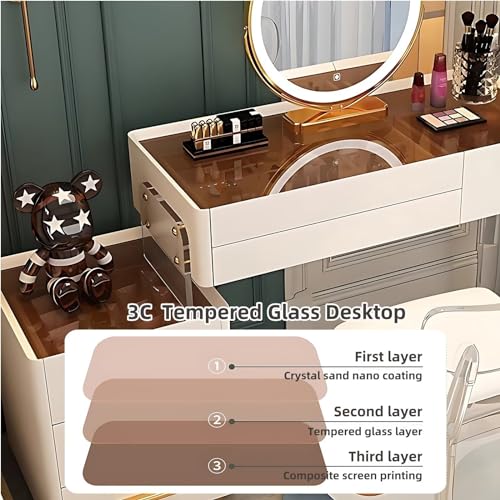 White 31.5'' Acrylic Makeup Vanity with Smart LED Lights Mirror, 6 Drawers and Tempered Glass Desktop U513051