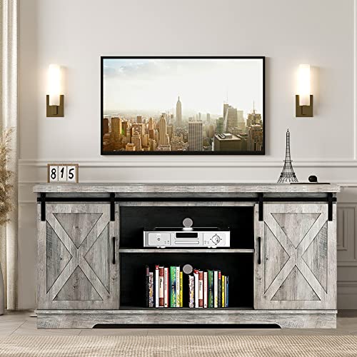 Gray Barn Door TV Stand with Storage and Shelves W179410