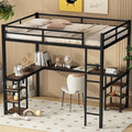 Full Size Metal Loft Bed with Desk and Storage Shelves P159729