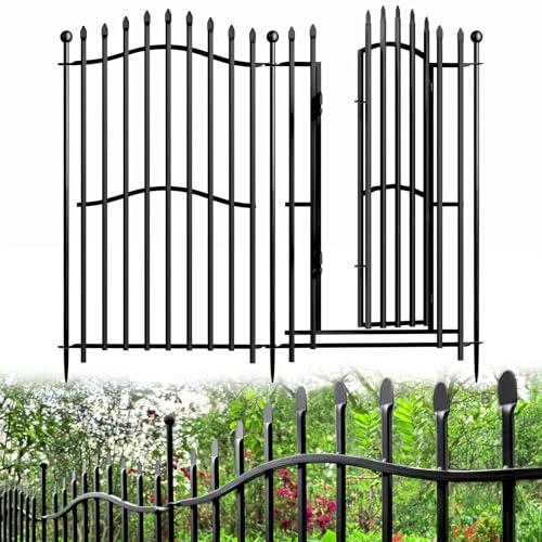 8 Panels Tall No Dig Garden Fence, 40in H x 18ft L, Reinforced Square Tube Rustproof Metal Fencing T718