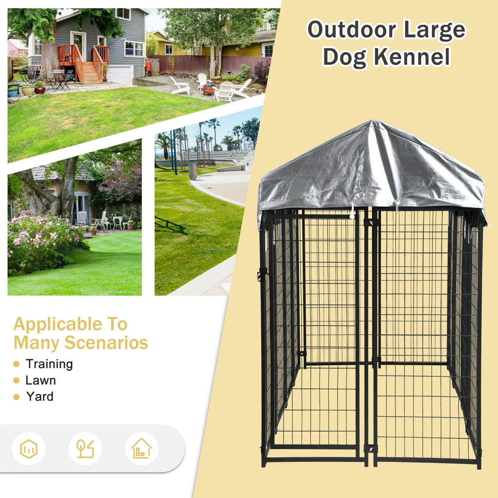 Heavy Duty Large Dog Kennel with UV Protection Waterproof Cover and Roof Metal Welded Dog Crate J55055