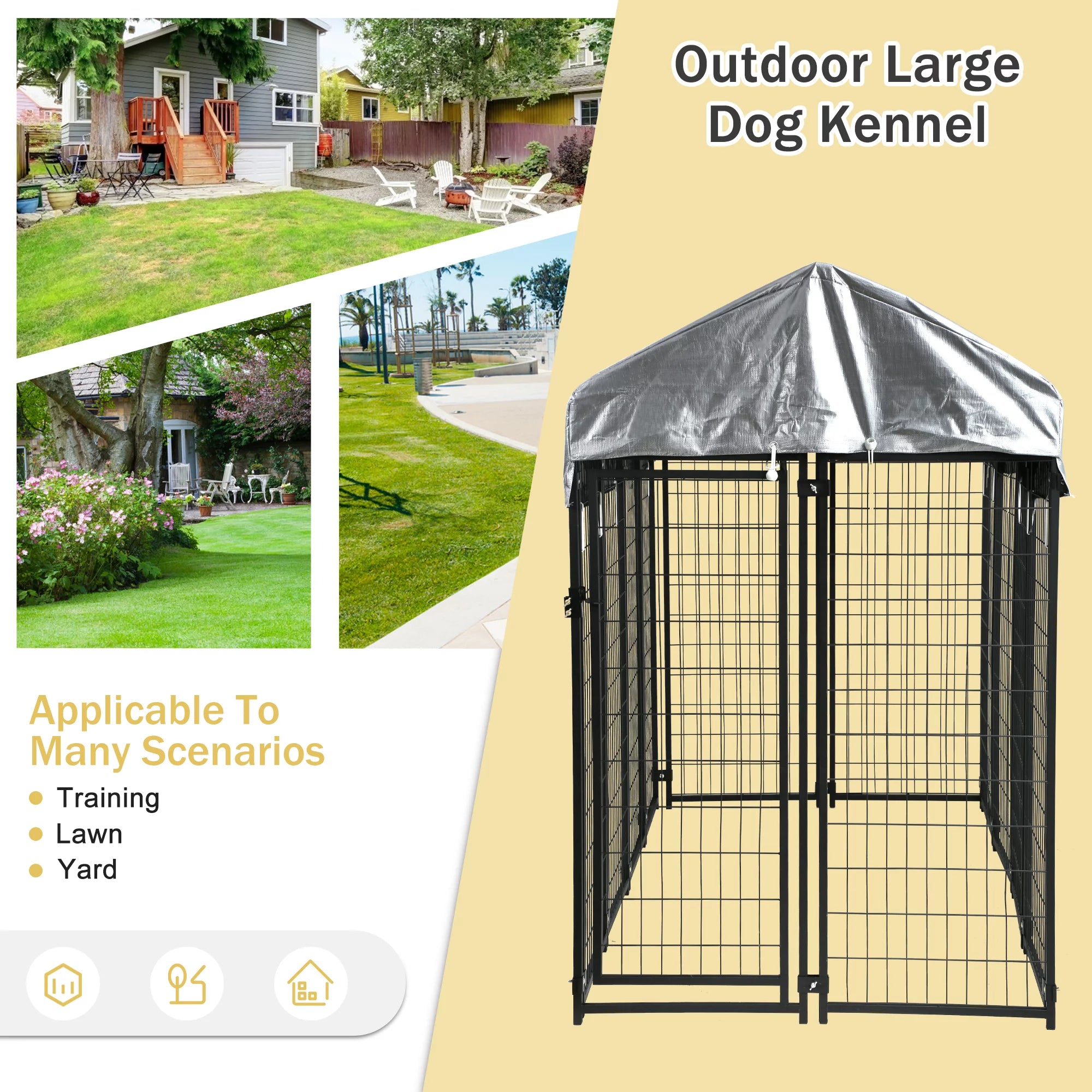 Heavy Duty Large Dog Kennel with UV Protection Waterproof Cover and Roof Metal Welded Dog Crate J55055