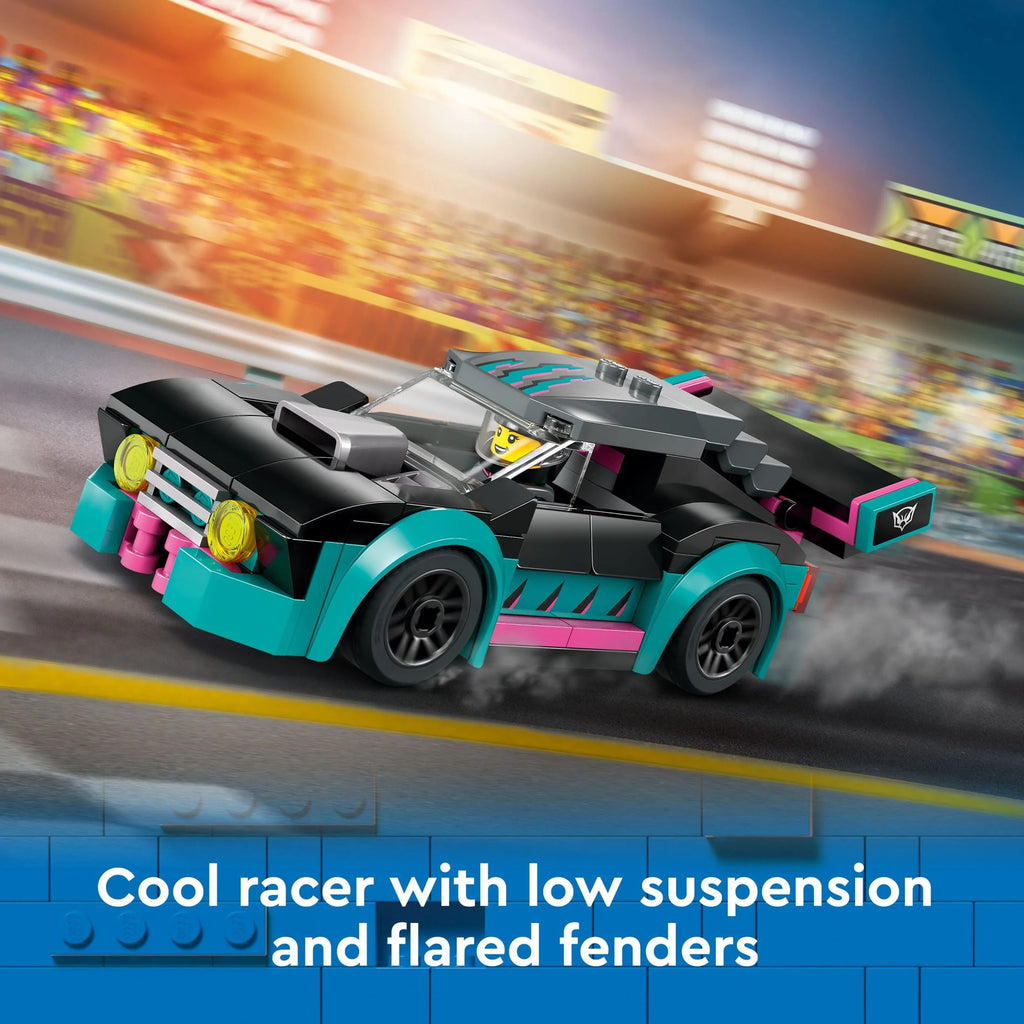 Race Car and Car Carrier Truck Toy Playset with Adjustable Loading Ramp and Race Car Toy M79333