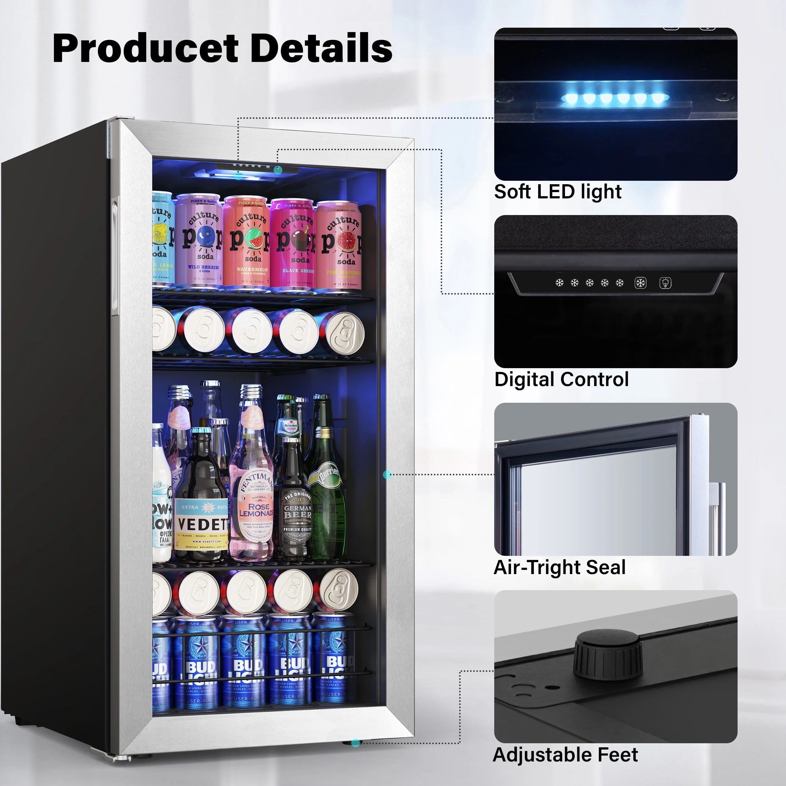 Freestanding Compact Mini Drink Fridge with Glass Door L58910