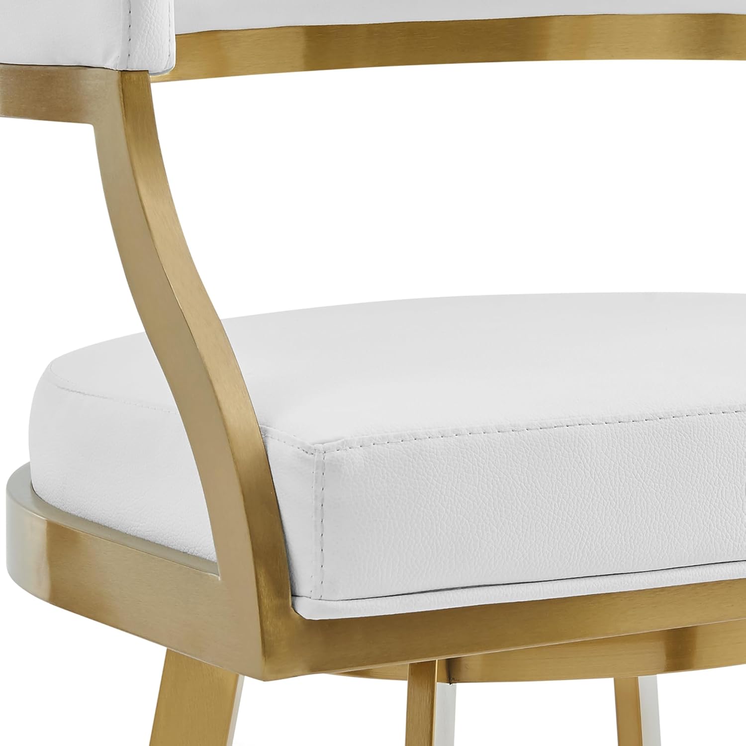 30" Swivel Bar Stool with Gold Brushed Stainless Steel and White Faux Leather B295