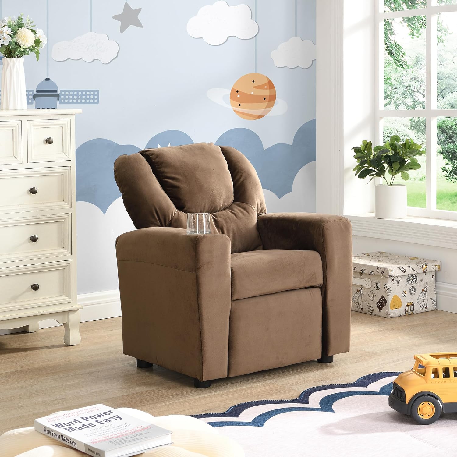 Kids Velvet Recliner Chair with Cup Holder R8425