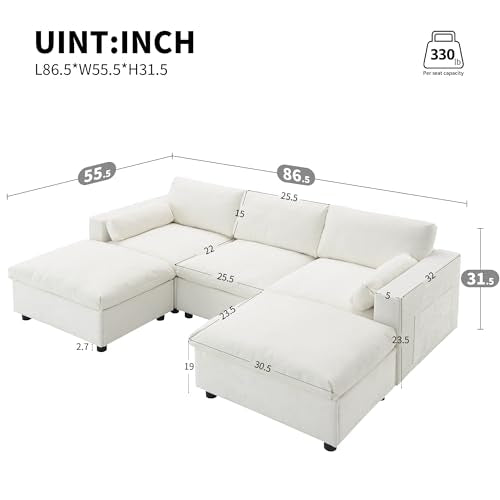 86.5" Grey Chenille U-Shaped Sectional Sofa with Storage Pockets C67649