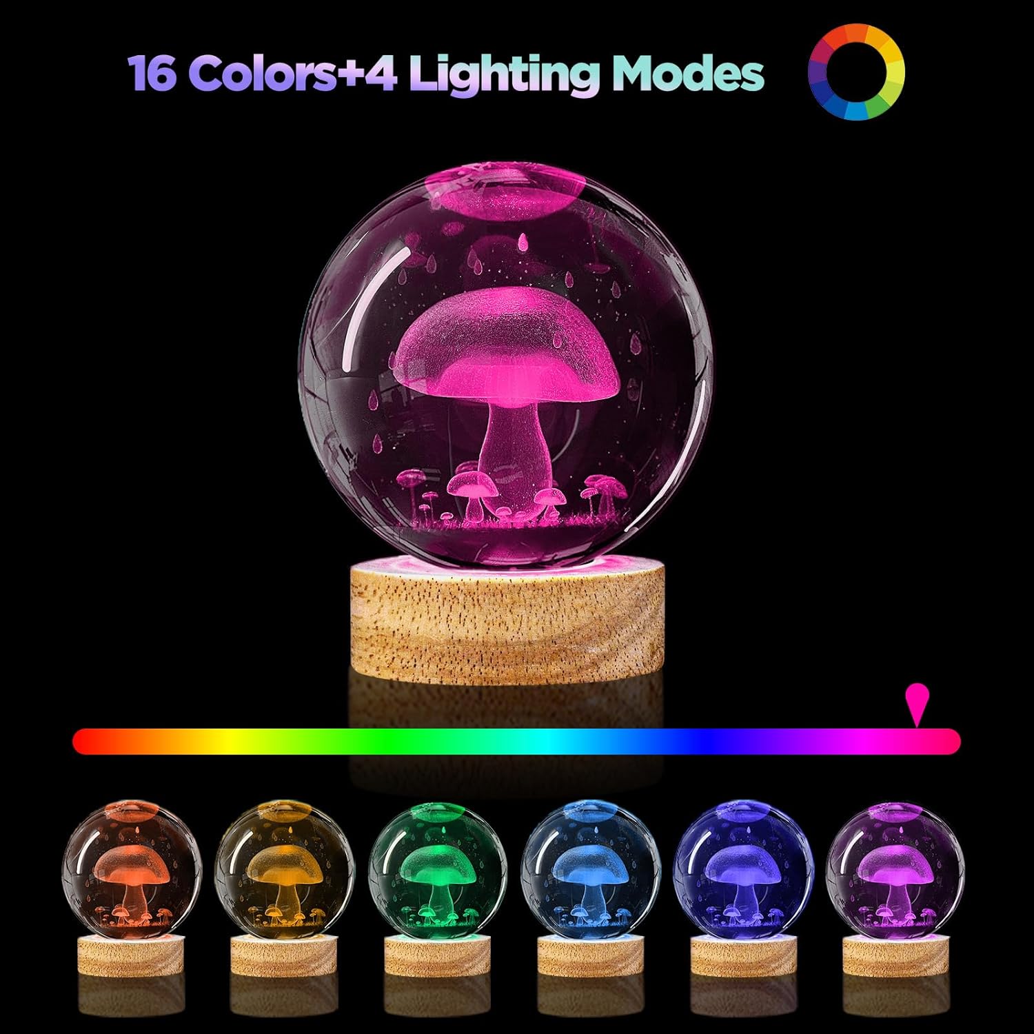 3.15in K9 Crystal Ball Night Light with Wooden Base and Remote Control R39521