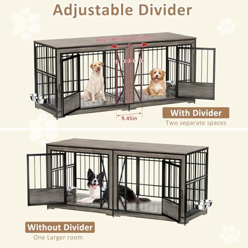 Brown Extra Large Double Dog Crate Furniture with Adjustable Divider G1688