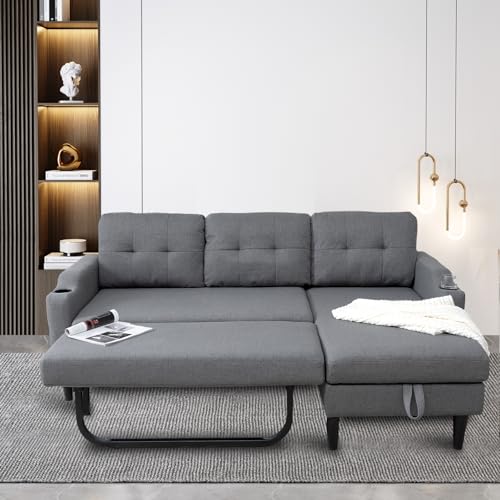 Brown L-Shaped Sleeper Sofa with Cup Holders N805061