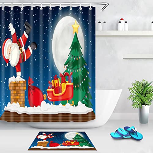 71"x71" Blue Cloth Fabric Christmas Shower Curtain L65397