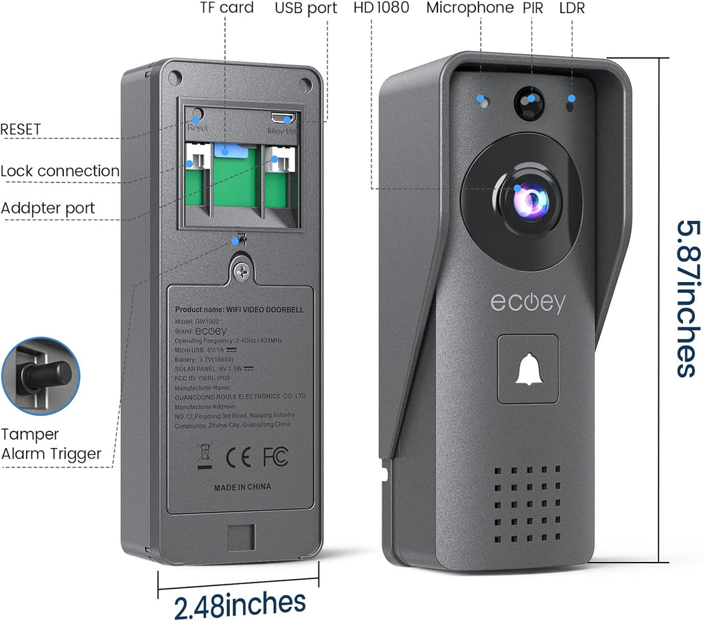 Video Doorbell Camera with Two-Way Audio, 1080P HD, PIR Motion Detection, Solar Energy A984