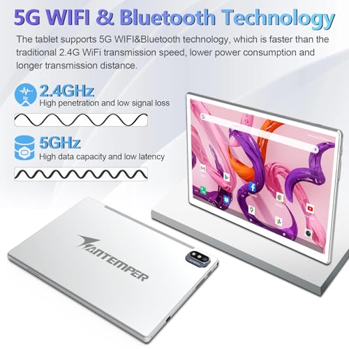Android Tablet 10.1 Inch 16GB RAM 128GB ROM 2 in 1 Tablet with Keyboard Mouse Pen Octa-Core 2.0Ghz 7000mAh 1080FHD 13MP Camera Silvery K9409