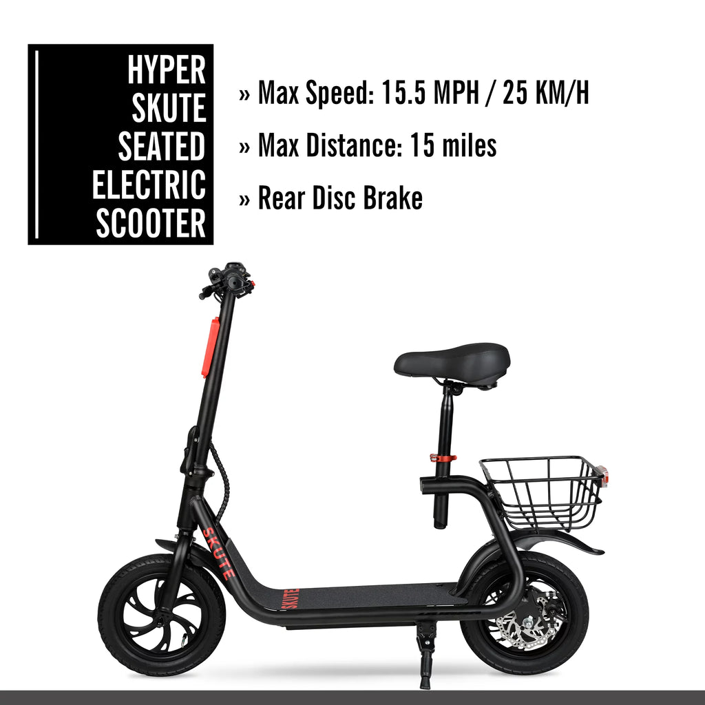 36V Seated Electric Scooter with Basket, 250W Motor, Max Speed 15mph K1898