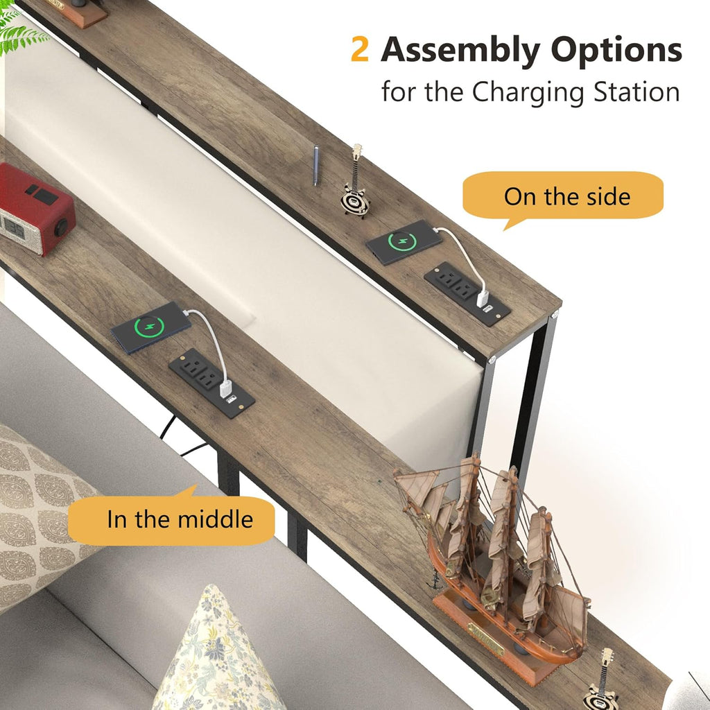 70.9 Inch Console Table with Power Outlet, Narrow Sofa Table with Charging Station E63790