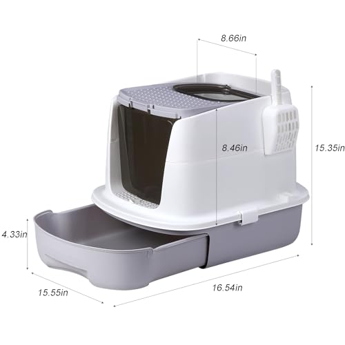 Grey Enclosed Cat Litter Box with Lid L27553