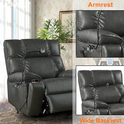 Oversized Leather Power Lift Recliner Chair with Cup Holder E81126