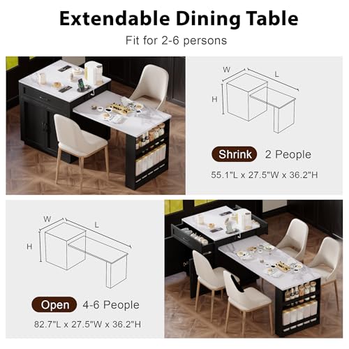 White Oak Kitchen Island with Extendable Dining Table and Storage L9100
