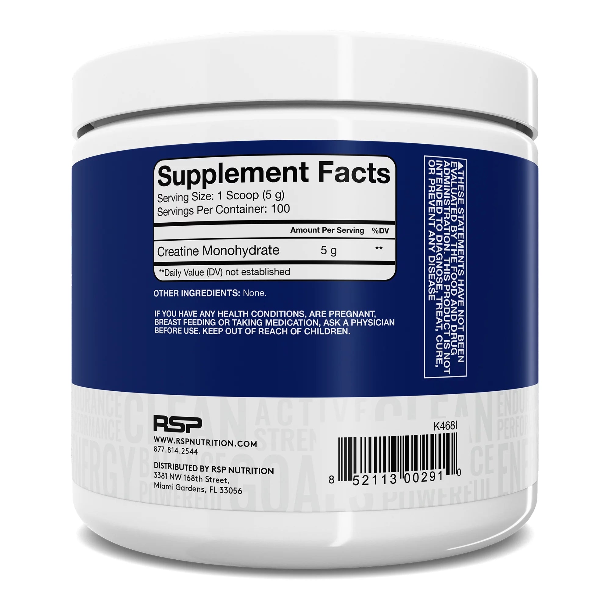 Unflavored Creatine Monohydrate Powder, 60 Servings R664