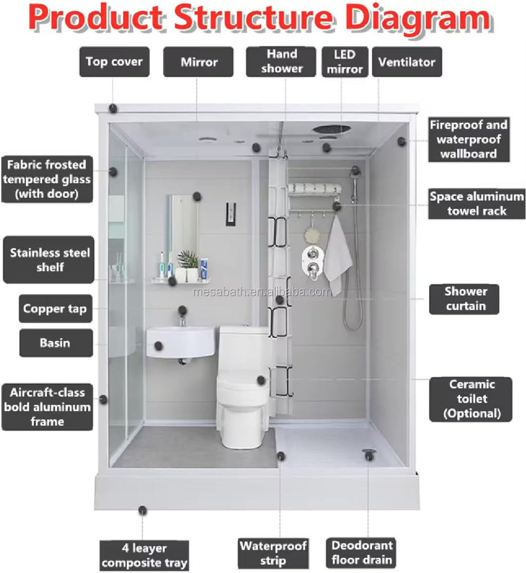 Prefab Bathroom Unit Toilet Shower Cubicle Set F5074