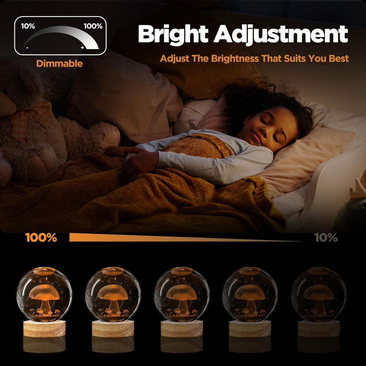 3.15in K9 Crystal Ball Night Light with Wooden Base and Remote Control R39521