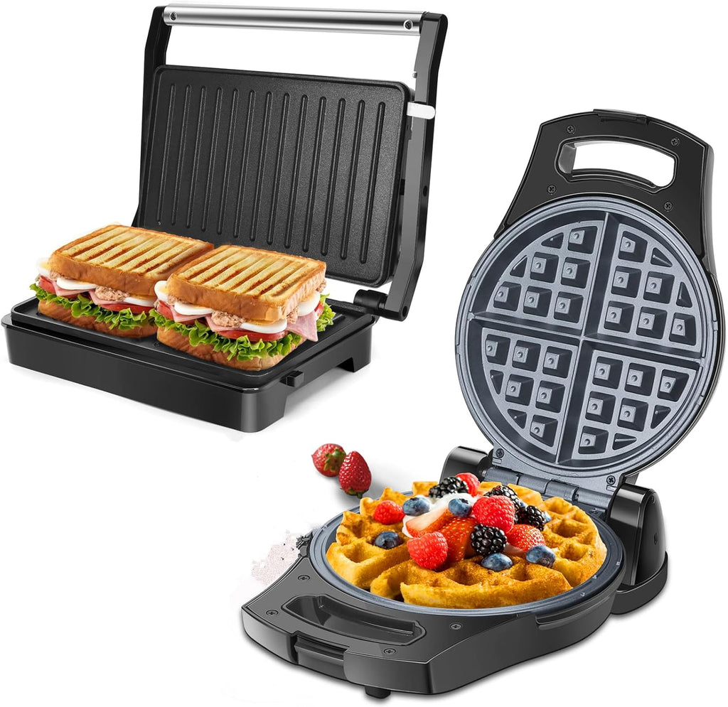 Belgian Waffle Maker 1.2" 8 Inch Flip Non Stick Panini Press Sandwich Maker Q629348