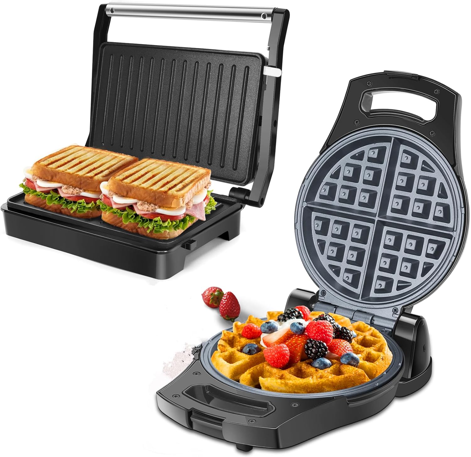 Belgian Waffle Maker 1.2" 8 Inch Flip Non Stick Panini Press Sandwich Maker Q629348