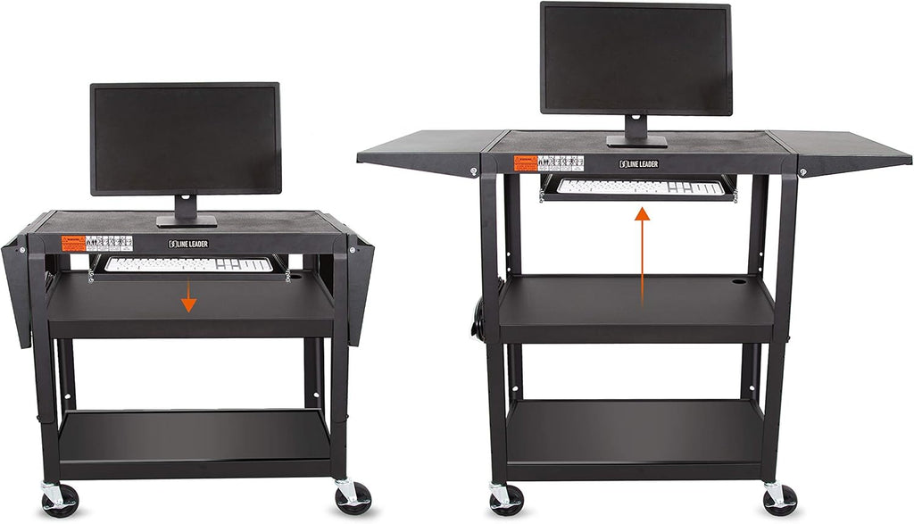 Large AV Cart with Drop Leaves, Height Adjustable, 54in x 18in x 42in Black S26410
