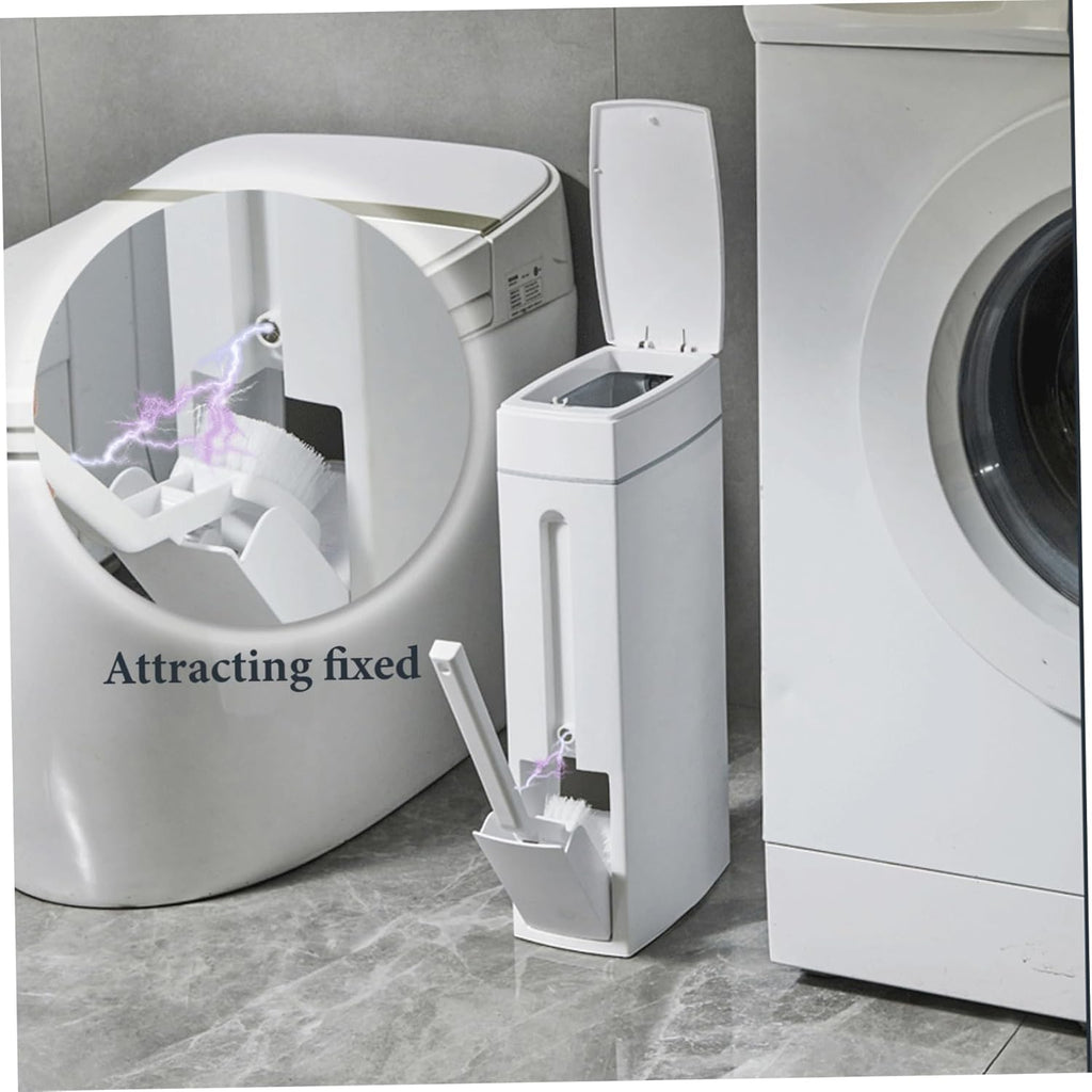 White 1.2-Gallon Slim Bathroom Trash Can with Lid U808494