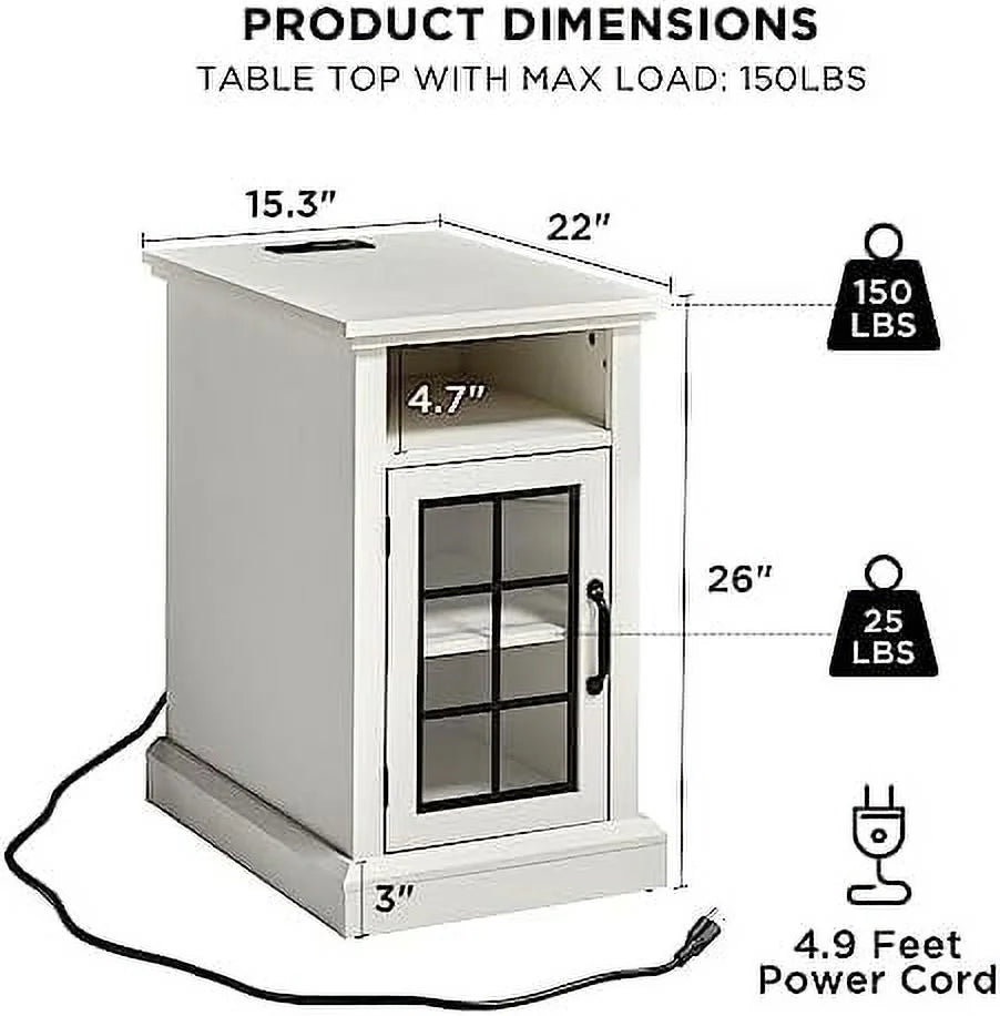 Distressed White End Table with Glass Door A793