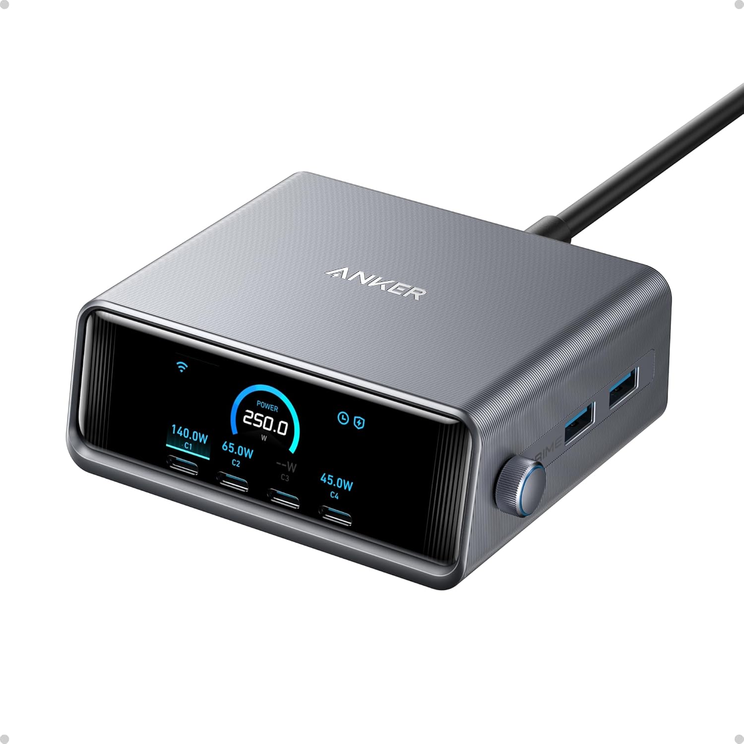 250W 6-Port GaN USB-C Charger with LCD Display X322