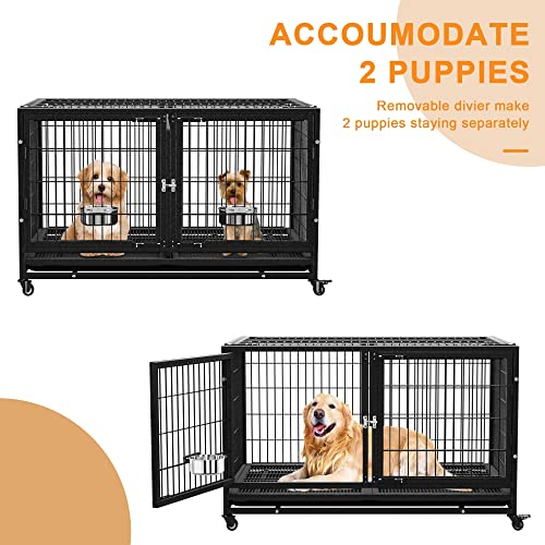 Heavy Duty Dog Crate Cage Kennel with Removable Wire Trays and Wheels H35523
