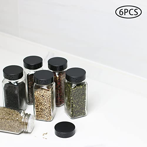 12 PCS Black 4 oz Glass Spice Jars with Airtight Plastic Caps and Shaker Lids S26614