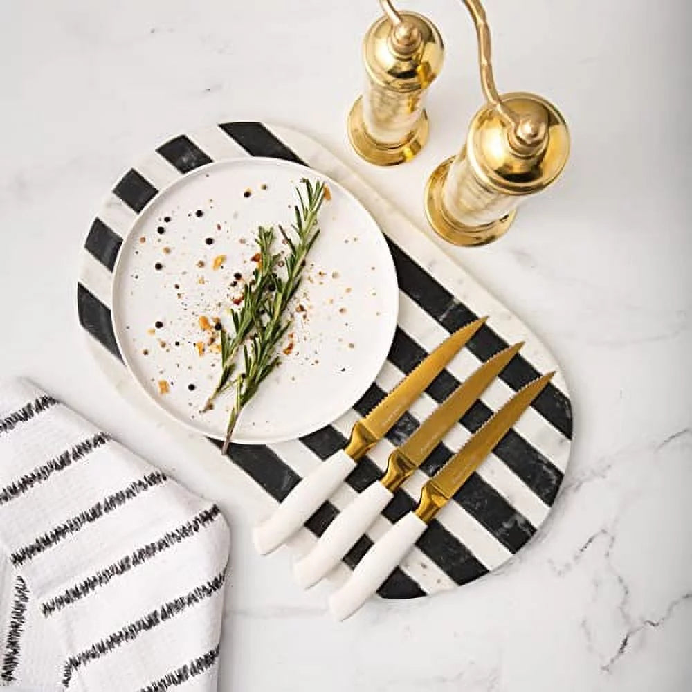 14 PC Titanium Coated White and Gold Knife Set with Block T413