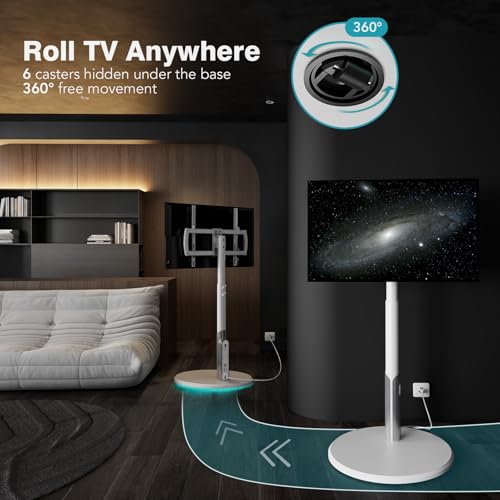 Mobile TV Stand with Power Outlet, Rolling TV Cart for 27-65 Inch Monitors, Height Adjustment, Ambient Lighting F96857