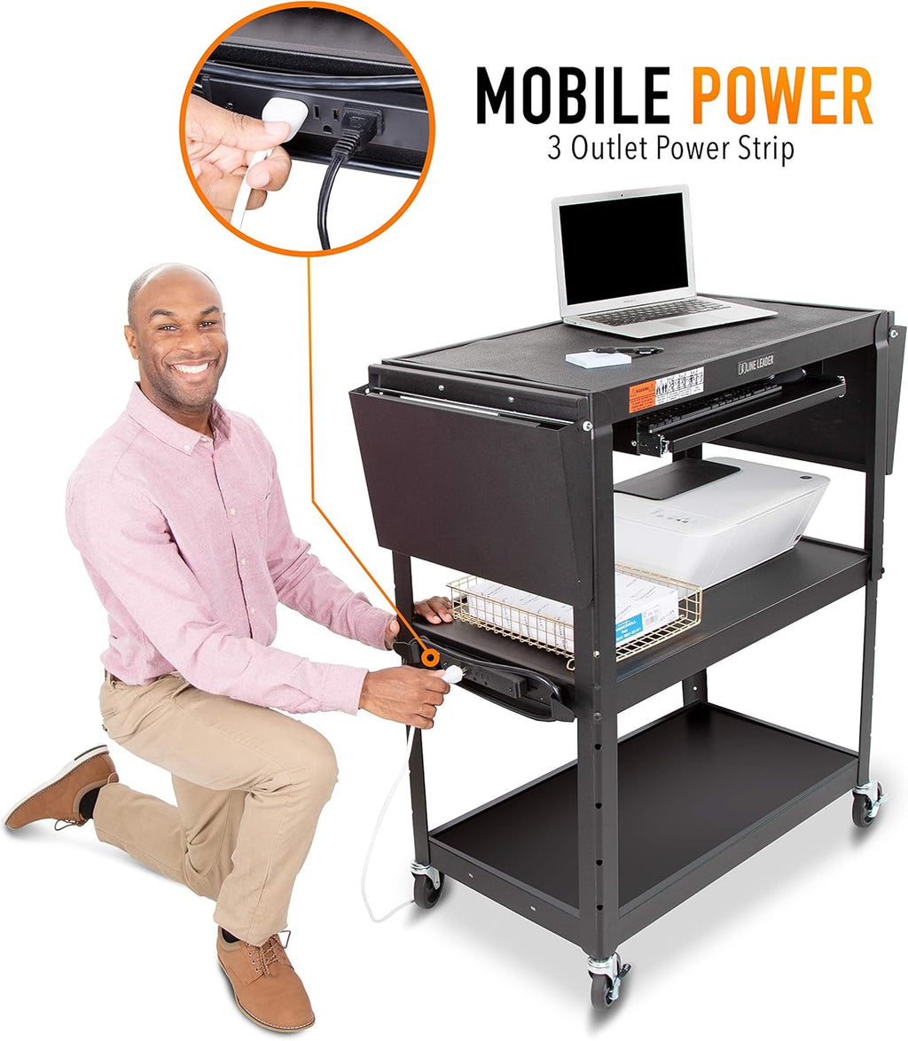 Large AV Cart with Drop Leaves, Height Adjustable, 54in x 18in x 42in Black S26410