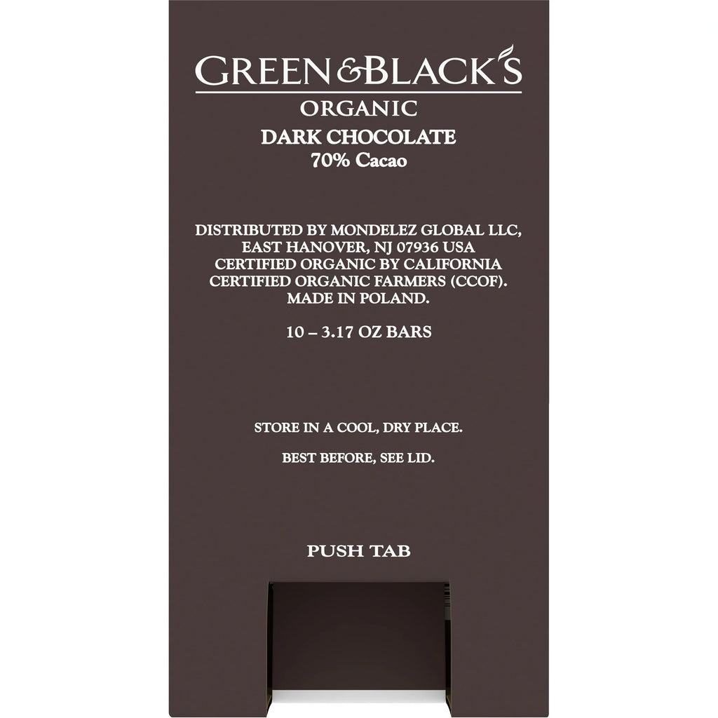 Organic Dark Chocolate Bar, 70% Cacao, 10 - 3.17 oz Bars V49277