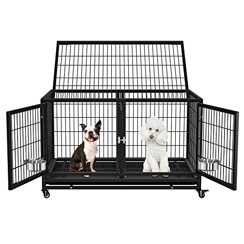 Heavy Duty Dog Crate Cage Kennel with Removable Wire Trays and Wheels H35523
