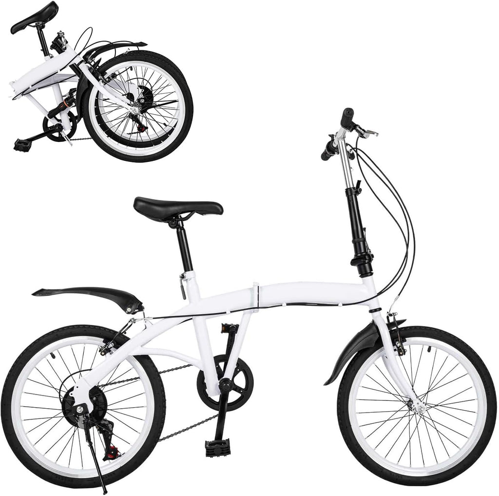 20" Folding Kids Bike 6 Speed High-Carbon Steel MTB Bicycle with Fenders, Height Adjustable Max Weight 90KG Dual Disc Brake Non-Slip E424524