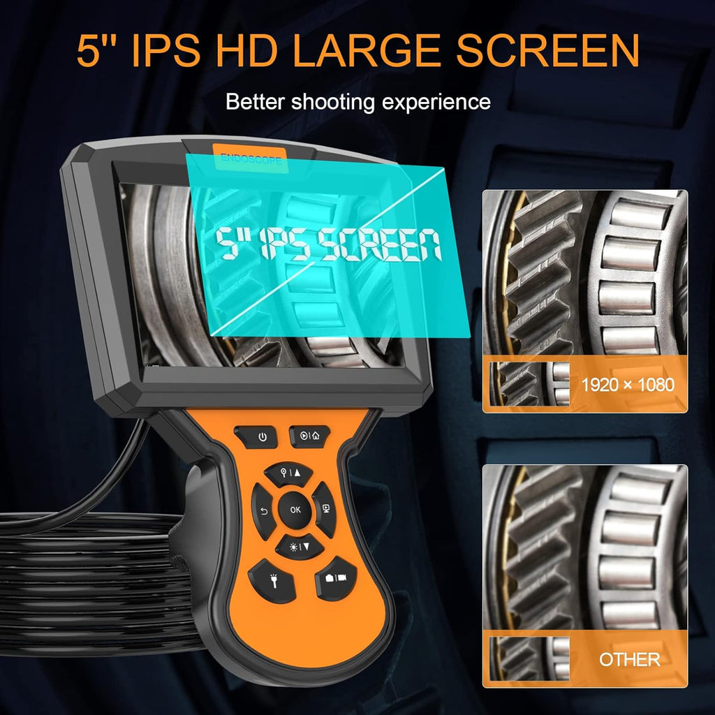 5 inch Dual Lens Industrial Endoscope with 16.5ft Semi-Rigid Cable F634