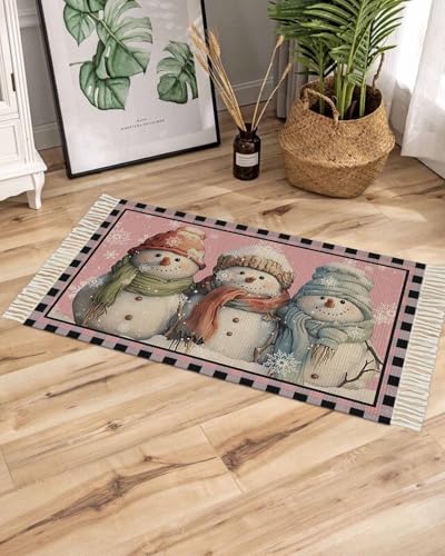 Christmas Blush Pink Large Area Rug 4x6ft Woven Runner Rug with Tassels U85725