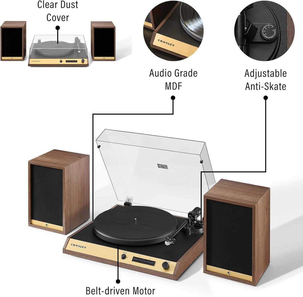 Walnut 2-Speed Belt-Drive Bluetooth Turntable with Speakers B652717