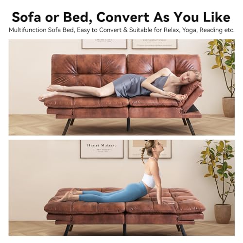 Faux Leather Memory Foam Convertible Sofa Bed, Brown B95149